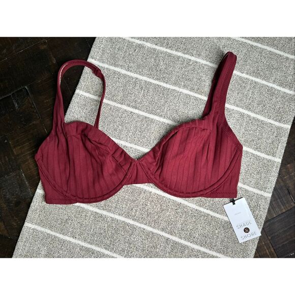Shade and Shore Maroon Unlined Ribbed Bikini Top With Underwire Size 36D - Picture 2 of 5